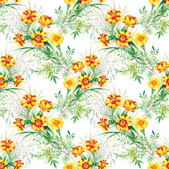 Wild flowers seamless pattern on white background