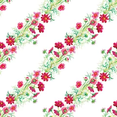 Tuinposter Wild flowers seamless pattern on white background © kostanproff