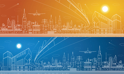 City panorama, night town, infrastructure landscape