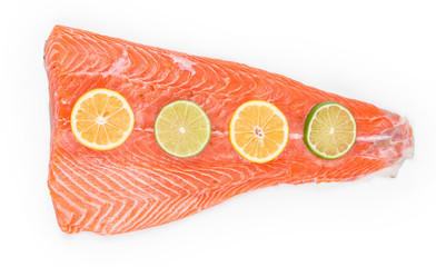 Fresh salmon fillet with lemon.