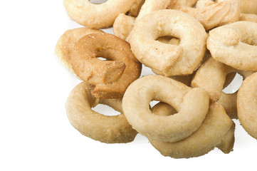 Taralli on the  white,Traditional Italian snack from Puglia