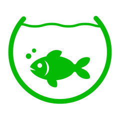 Icono aislado pez en pecera verde