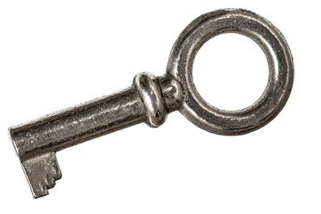 Old key from lock, isolated on white background