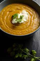 Bowl of fresh homemade sweet potato soup 