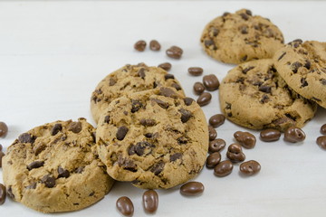 Chocolate chip cookies on white