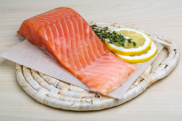 Salted Salmon on the wood background