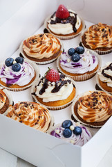Set of different  cupcakes in a  box
