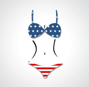 contour curves strokes bikini swimsuit with a pattern US flag