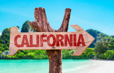 California wooden sign with beach background