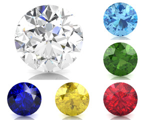 Fototapeta premium Set of colored gems (high resolution 3D image)