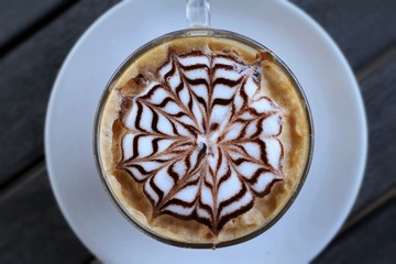 Hot latte coffee in glass