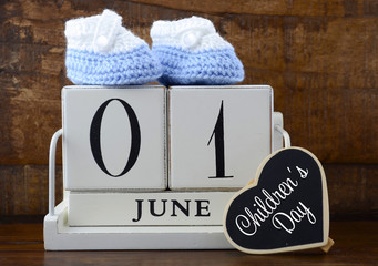 International Childrens Day concept with June First Calendar