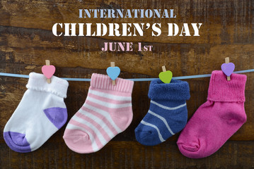 Happy Childrens Day concept with childrens socks