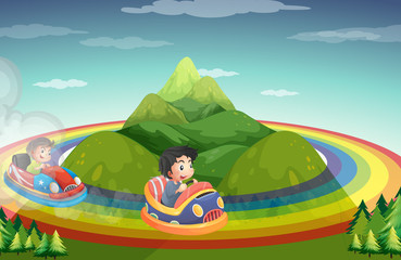 Car ride and rainboww