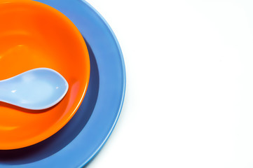 Plate, bowl, and spoon