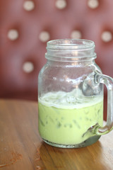 Iced green tea and milk is delicious