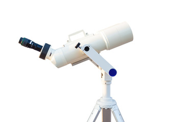 Telescope isolated on white background for search star universe,