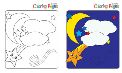 Coloring Book Night Sky Moon and Stars