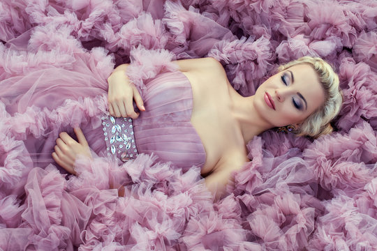 Girl In A Pink Dress Sleeping.