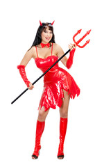 Sexy Red Female Devil Standing with a Trident