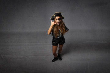 pirate speaking on phone