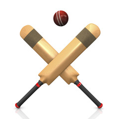 Cricket, zwei Schl&auml;ger mit einem Ball 3d Illustration