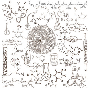 Old Chemistry Laboratory Pattern Set. Vintage Vector Background 