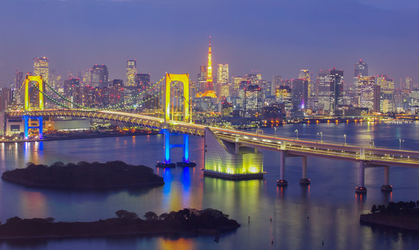 View of Tokyo Bay , Rainbow bridge and Tokyo Tower landmark