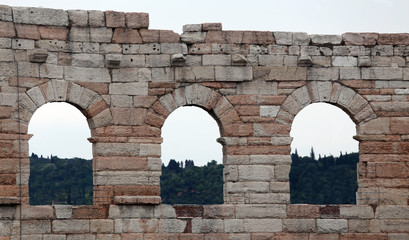 detail of the exterior of the Arena in Verona City
