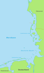 Obraz premium Nordseeküste in grün (beschriftet)