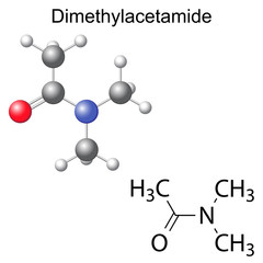 Chemical formula and model of dimethylacetamide molecule