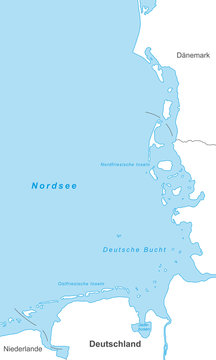 Nordseeküste in weiß (beschriftet)