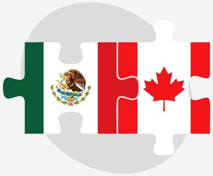 Mexico and Canada Flags in puzzle