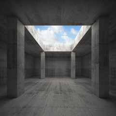 3d illustration, dark concrete room interior