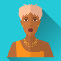 Blonde african american woman with short hair, square flat icon