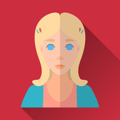 Cute little blonde girl, square flat icon