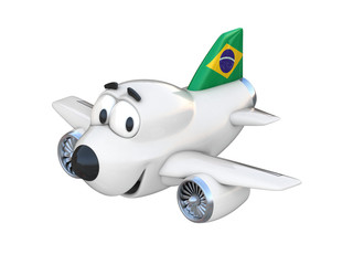 Cartoon airplane with a smiling face - Brazilian flag