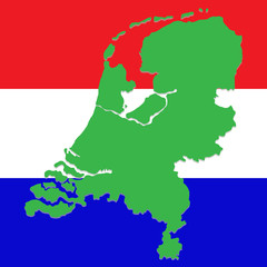 Map of Netherlands against the background of the national flag