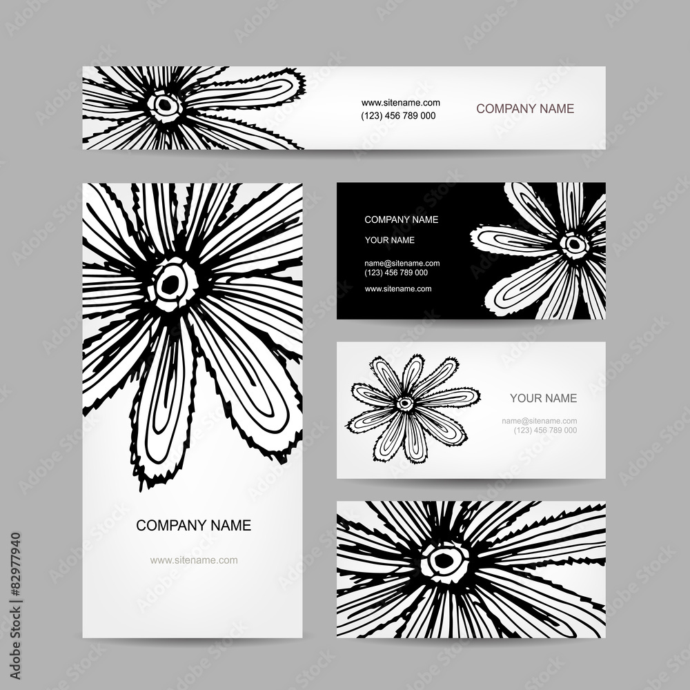 Fototapete Business cards collection, abstract floral design
