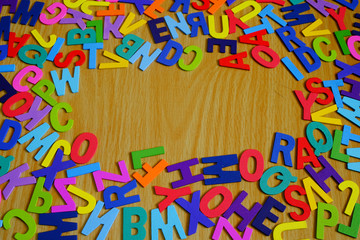 colorful wooden alphabet letter set. Concept of back to school.