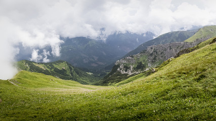 Fototapeta na wymiar Wide panorama from polish path from mountain Grześ