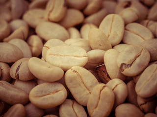 green coffee beans macro with filter effect retro vintage style