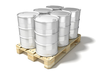 White oil barrels on wooden euro pallet