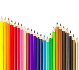Sets of colored pencils in rows