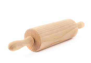 Small wooden rolling pin isolated