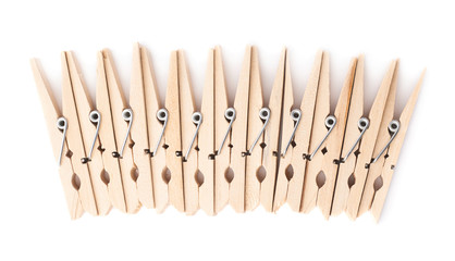 Wooden clothespin composition isolated
