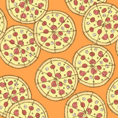 Sketch tasty pizza in vintage style