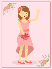 Wedding Bride Woman in Flower Pink Theme