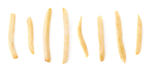 Set of single french fries isolated