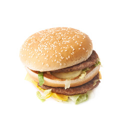 Double burger with lettuce isolated